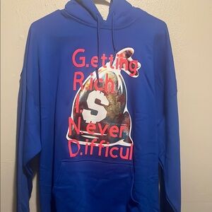 Blue Graphic Hoodie with Bold Text